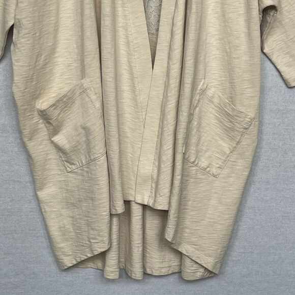 Logo by Lori Goldstein Open Cardigan Women M/L Beige Lace Detail Pockets D16 - Picture 5 of 12